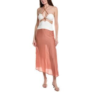 Vix Womens Solid Silk-Blend Midi Dress, White